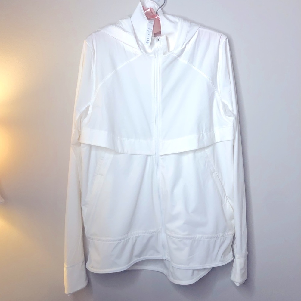 Lululemon 10 Kicking Asphalt Jacket White Full Zip Thumbholes Hood